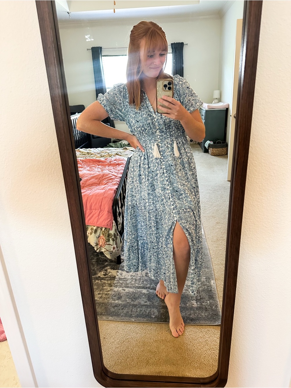 Elan Blue Floral Boho Maxi Dress | Cottagecore | Short Sleeve